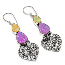 Titanio Druzy piedras preciosas hecho a mano 925 plata esterlina joyería pend...