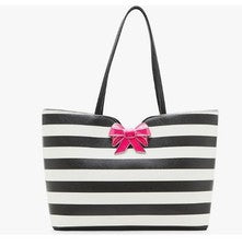 BETSEY JOHNSON Bolso de Mano Mujer Grande Lazo Rayas - Negro/Blanco