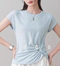 Elegante Camiseta de Verano para Mujer Color Sólido Manga Corta Ropa Informal Moda Prenda para el torso