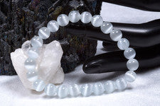 Pulsera de cristal ojo de gato plata | Pulsera esférica 8mm