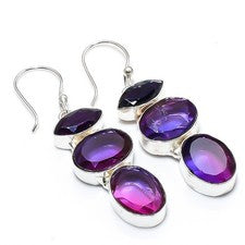 Turmalina bicolor, amatista 925 plata esterlina pendiente de joyería 2,09 "