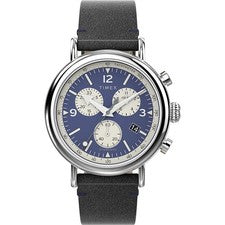 Orologio Uomo TIMEX STANDARD TW2V71100 Chrono Pelle Nero Blu INDIGLO