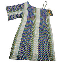 Vestido Ruby Rox Para Mujer 3 Rayas Verde y Azul Forrado Nuevo Diseñador Hombro Abierto