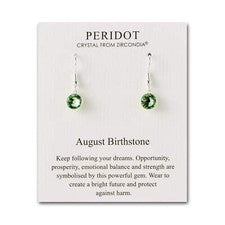 Pendientes colgantes de piedra de nacimiento de agosto creados con cristales de peridoto Zircondia®