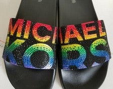 ZAPATOS MICHAEL KORS GILMORE NEGROS MULTI CRISTAL LOGOTIPO MK TOBOGANES PISCINA ORGULLO ME ENCANTAN