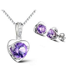 Pendientes colgantes de corazón de cristal de plata de ley 925 para mujer