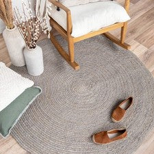 Alfombra de yute redonda boho natural tejida a mano trenzada alfombra ecológica de granja