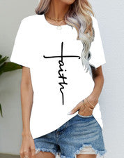 Blusa Camiseta Mujer Fe Cruz Blanco Gráfico Moda Manga Corta Sedoso Suave