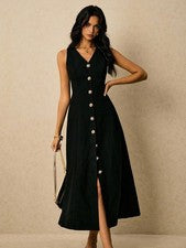 Elegante Vestido de Verano Sin Mangas para Mujer en Negro