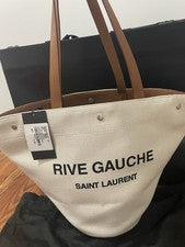 NUEVO $2300 Saint Laurent Mujer Rive Gauche Bolso de Mano Lona Cuero Asa Superior Bolso