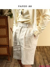 Pantalones Cortos Informales de Lino para Hombre Transpirables Moda Viaje Cinco Puntos Pantalones de Vestir