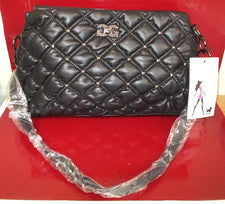 Gilda Paris NEGRO Acolchado Bolso de Mano Suave Waffle GGH-523 Cadena PC Cuero Cartera NUEVO