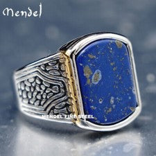 Anillo de piedra de lapislázuli azul para hombre MENDEL para hombre de acero inoxidable talla 7 8 9 10-15