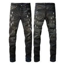 Vaqueros negros marca para hombre personalidad moda punto blanco talla 28-40