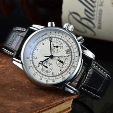 Relojes cronógrafo informales de negocios de lujo con correa de cuero para hombre de moda