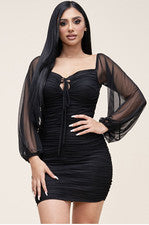 Sexy Hermoso Mini Vestido Para Mujer Manga Larga Malla Acanalado