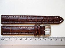 Correa de reloj Hickory Brown XL estampado cocodrilo 18 mm Sport cosida blanca