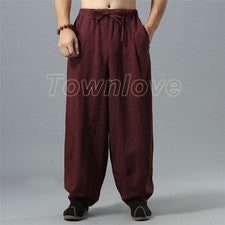 Pantalones informales de invierno de algodón para hombre Pantalones de linterna Estilo chino Pantalones de lino retro