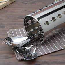 Moderno soporte para palillos de acero inoxidable con orificios de drenaje para utensilios de cocina