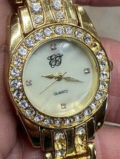 Reloj Elizabeth Taylor Mujer 26mm Tono Dorado Cuadrante MOP Cristales Batería Nueva 7.5"