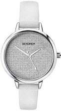 Reloj Sekonda para mujer con esfera plateada brillante y correa blanca 2820