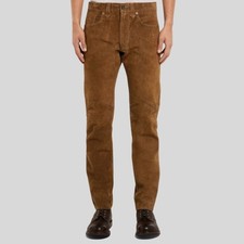 Nuevos Pantalones de Gamuza Marrón Elegante Para Hombre Cintura Alta Calce Ajustado Moda Pantalones