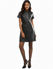 Vestido negro suave genuino de cuero de cordero informal formal elegante para mujer hecho a mano
