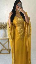 Vestido Abaya Largo Informal Amarillo Caftán Marroquí Dama de honor Real Dubai Vestido Mujeres