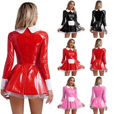 Mujer Línea A Mini Falda Interior Vestido de Cóctel Moda Brillante Satén Lencería Delantal