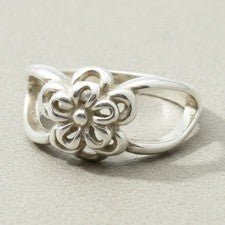 Anillo de plata de ley real flor maciza perforada 925 hecho a mano