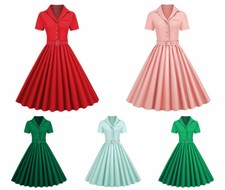 Nuevo vestido retro de color liso con cuello en V informal de moda para mujer