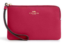 🩷 Muñequera Coach Corner Zip - CP483 Cuero Guijarro Violeta Brillante (Rojo) - Nueva con Etiquetas❤️