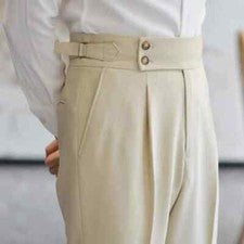 Primavera Otoño Moda Italiano Nápoles Traje Pantalones Para Hombre Inteligente Cintura Alta