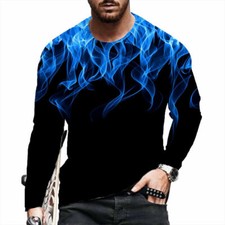 Camiseta Hombre Azul Humo Moda Gráfico Manga Larga Moda Casual Ropa De Calle Tee