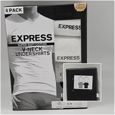 Paquete de 4 camisetas EXPRESS para hombre S M L XL algodón suave cuello en V debajo blancas negras grises