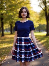OXIULY FASHION MUJER M VESTIDO PLISADO COLEGIALA ROJO BLANCO AZUL NUEVO CON ETIQUETAS
