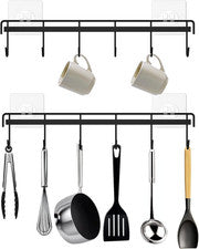 Colgador Utensilios Cocina 2 Piezas Adhesivo Pared 12 Ganchos Organizador Negro