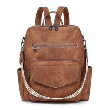 Mochila de cuero marrón profundo para mujer Cartera PU Bolso de mano de moda para damas