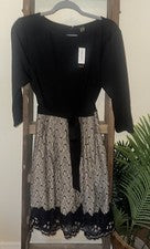 Vestido para mujer Vfshow grande negro beige encaje manga 3/4 línea A bolsillos nuevo con etiquetas