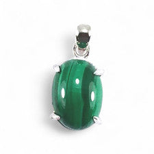COLGANTE PLATA ESTERLINA 925 PIEDRA PRECIOSA CABUJÓN MALAQUITA NATURAL OVALADA 14X10mm