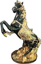 Estatua de caballo de porcelana estilo italiano negro y dorado lujosa decoración del hogar - H44 cm