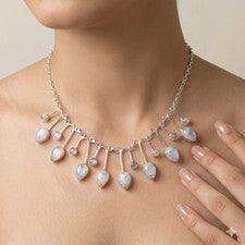 Collar de joyería de plata de ley 925 hecho a mano con piedras preciosas de luna arco iris de 18"