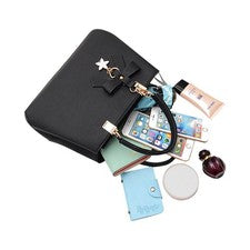 Mujer Alta Capacidad Negro Bolso de Mano Hombro/Diagonal Cruzado Bolso con Pajarita
