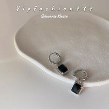 Pendientes Plata 925 con Circonitas Negras - Elegante Diseño Rectangular
