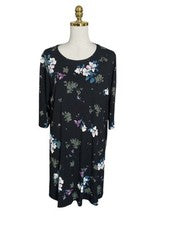 Vestido recto tejido elástico floral negro colección Wearever de J. Jill para mujer talla XLP