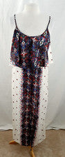 Vestido Japna Para Mujer M Rojo Blanco Maxi Paisley Boho Capas Fluido Informal Nuevo con Etiquetas