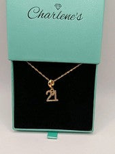 Collar Colgante 21 Cumpleaños Plata 925 Chapado en Oro 18k 40-45 Cm Damas