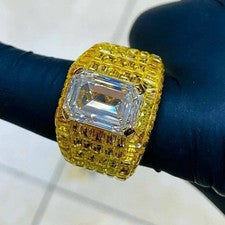 Anillo de diseño personalizado de moissanita real corte baguette de 4 quilates chapado en oro amarillo de 14 k
