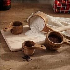 Juego de 4 cucharas medidoras de madera para preparar café hornear y cocinar