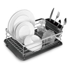 Escurridor estante para platos de cocina con soporte para utensilios y bandeja de goteo extraíble